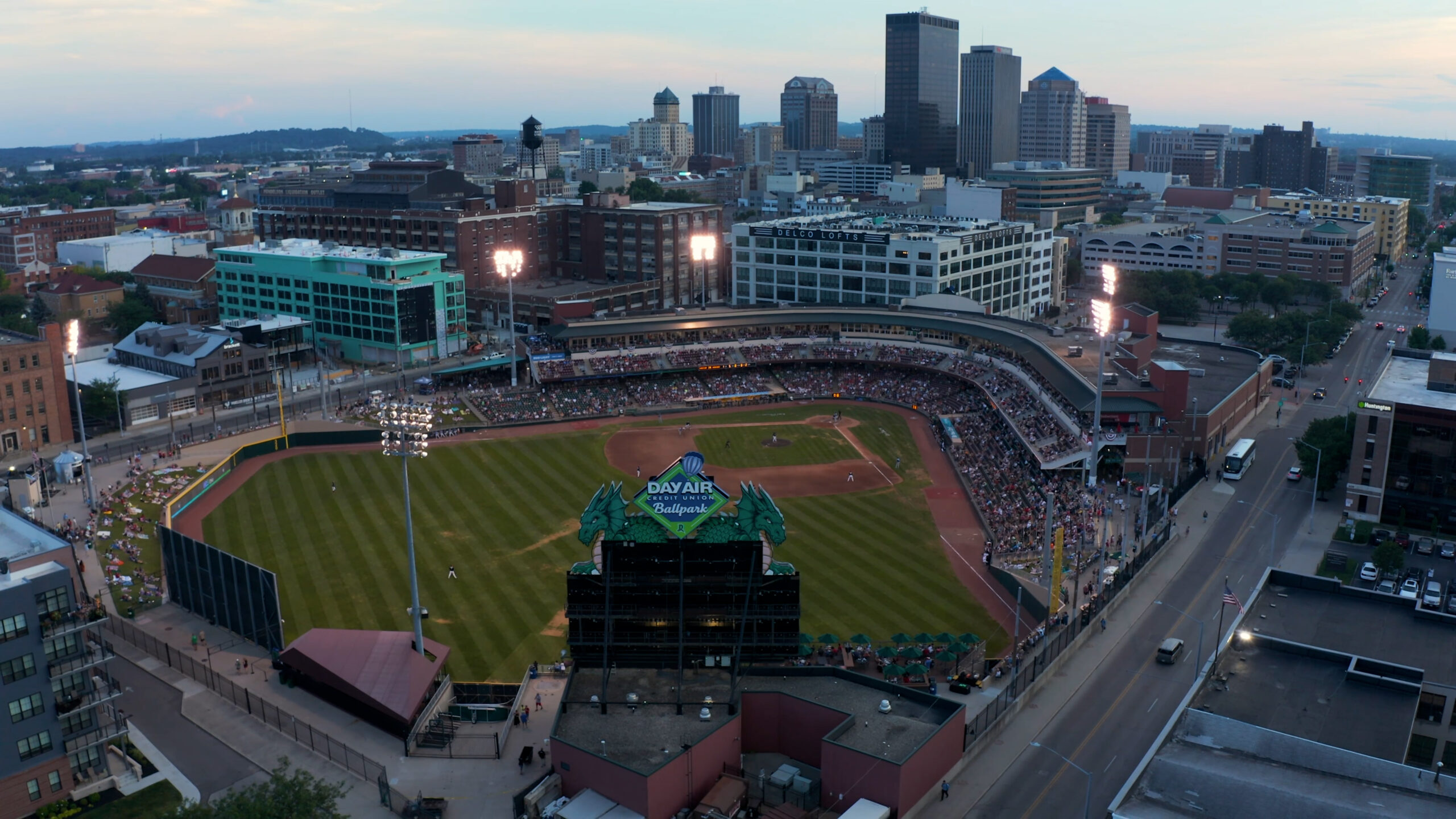 Downtown Dayton with ball park